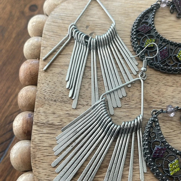 6 pairs bundle fashion earrings dangling drop hoops silver gold green black - Picture 2 of 16